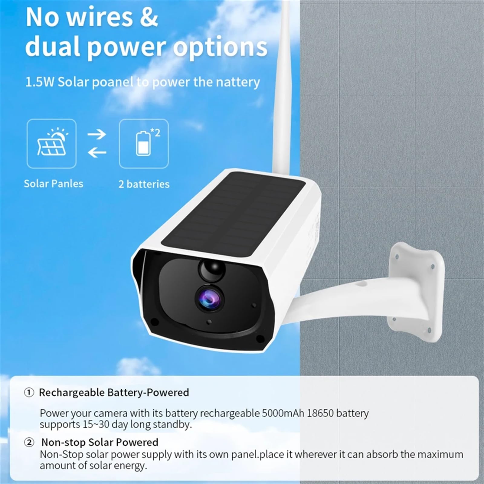 Camera Surveillance, Caméra solaire extérieure étanche PIR alarme de mouvement moniteur de Vision nocturne batterie faible puissance sans fil CCTV Protection de sécurité ,Sécurité, Antivol(2MP Camera)