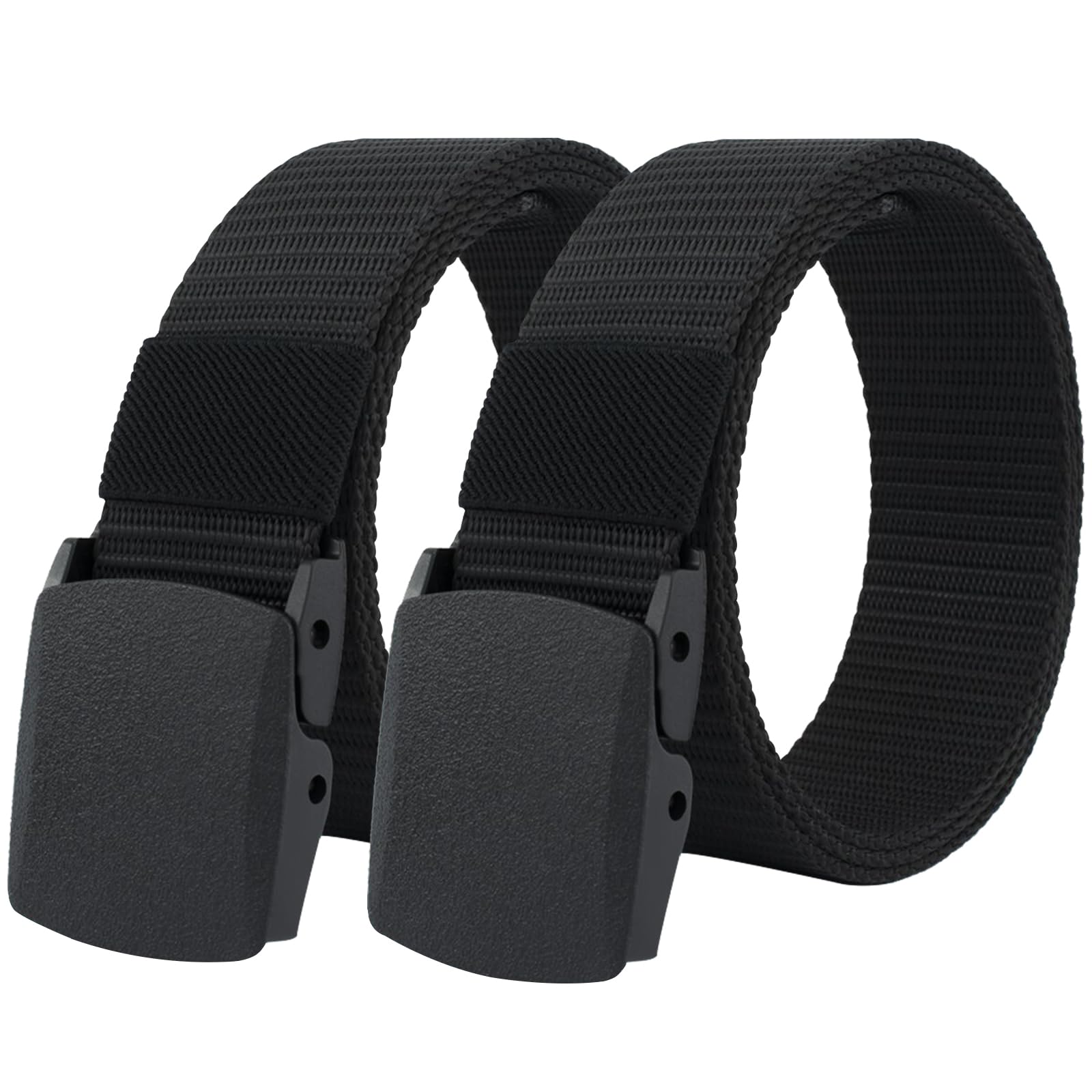Xcdgiogw Men Work Belt, Adjustable Nylon Canvas Webbing, Military Tactical Belt with Plastic Buckle-Black (Pack of 2)