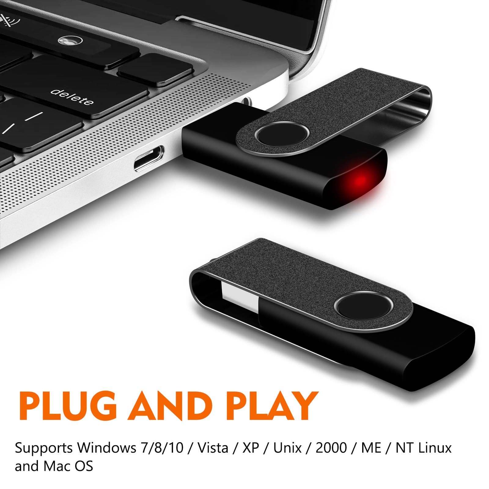 AreTop Paquete de 50 unidades flash USB 2.0 de 16 GB a granel, unidad de pulgar giratoria, unidades USB a granel (paquete de 50 unidades de 16 GB, negro)