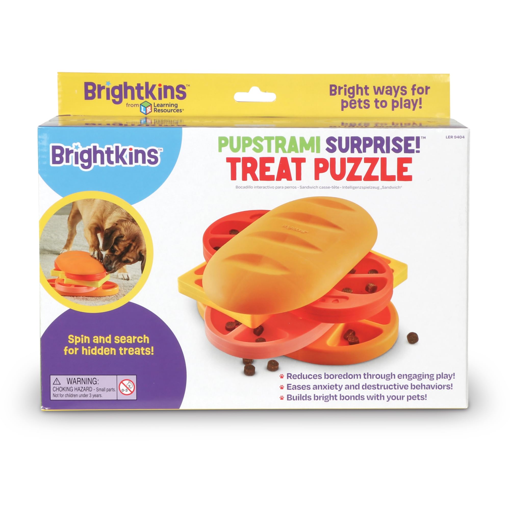 BrightKins Spinning Pupstrami Puzzle do smakołyków, interaktywna zabawka dla psów, antypoślizgowy dozownik smakołyków, zabawka dla psa do stymulacji psychicznej i powolnego karmienia, 1 sztuka