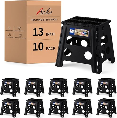 Miniatura 23 de ACKO Taburete plegable – Taburete plegable de alta calidad de 13 pulgadas de altura para niños y adultos, taburete de cocina, jardín, baño, 10