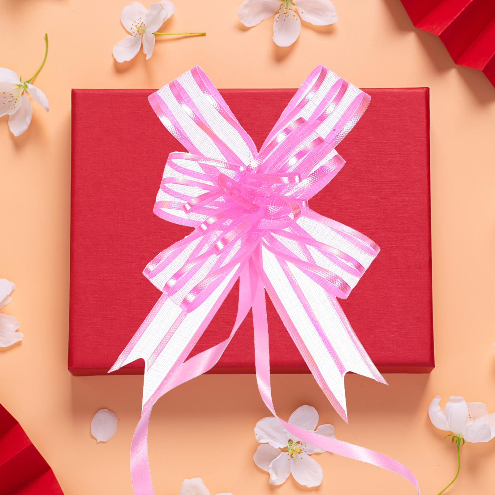 M METERXITY 40 Pack Chiffon Pull Bows - Presents Wrap String Bow, (2.4" Pink) - Image 2