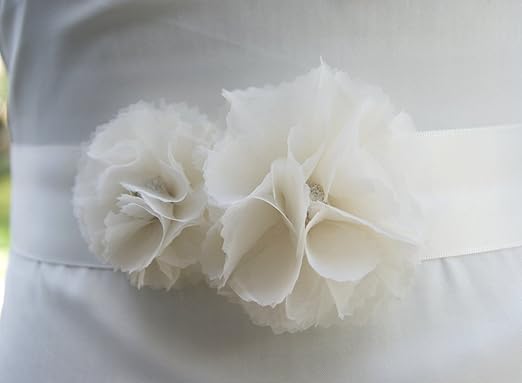 Amazon.com : Ivory double flowers bridal sash, wedding flower sash on a ...