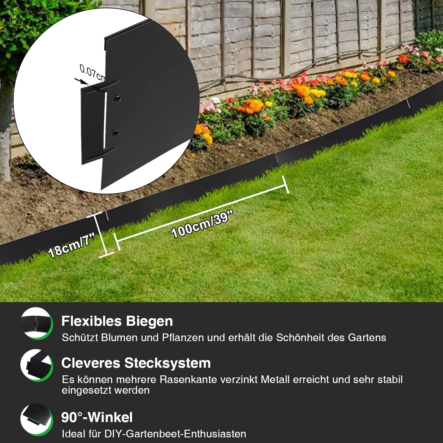 Herrselsam Bordure De Pelouse En Métal 5 M, 10 M, 15 M, 20 M, 25