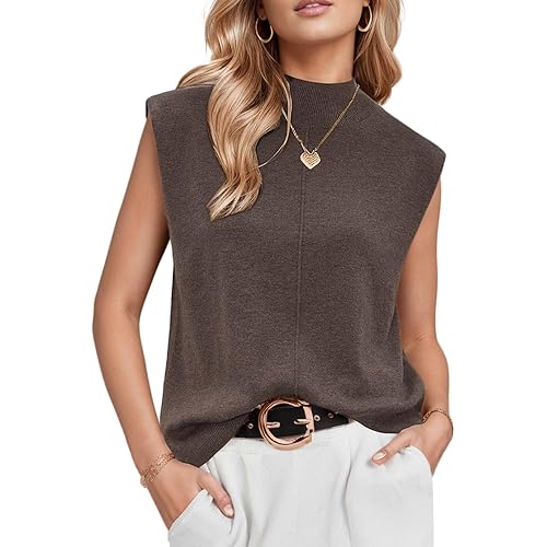 Arach&Cloz Women 2025 Wool Blended Mock Neck Sleeveless Sweater Vest Summer Business Office Knit Spring Trendy Tops