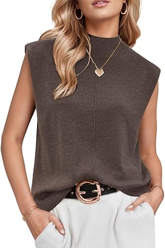 Arach&Cloz Women's Wool Blend Mock Neck Sweaters Vest Business Casual