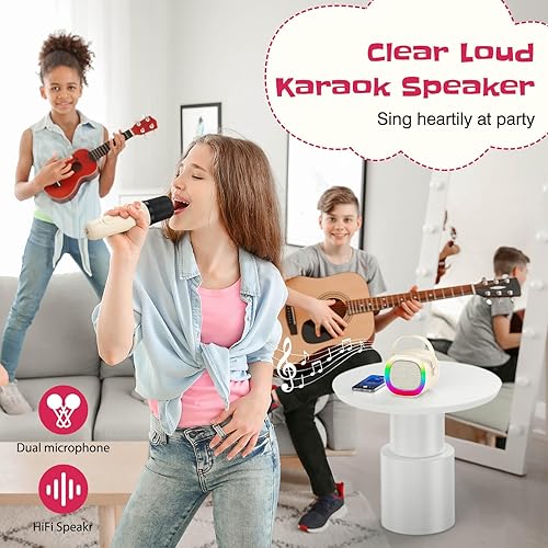 Miniatura 2 de LENRUE Máquina de karaoke para niños, altavoz Bluetooth con 2 micrófonos inalámbricos, luz colorida, regalo de cumpleaños para niños, juguetes de