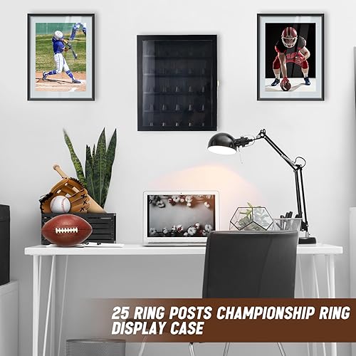 Miniatura 5 de 25 piezas de exhibición de anillo de campeonato, soporte para anillo de béisbol, soporte de pared con cerradura para montaje en pared, caja de