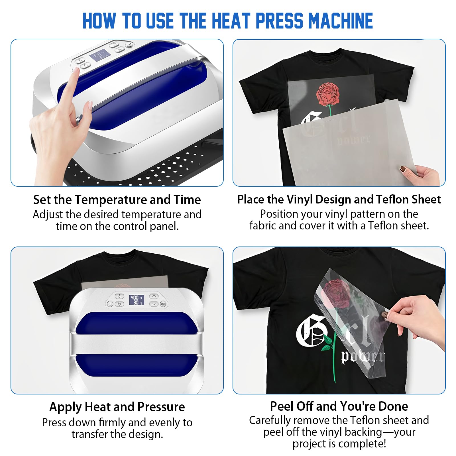 Heizpresse, 2 in 1 Transfer & Heizpresse, 30×25cm/12"x10" Hitzepresse mit Zeitmesser & Schnellem Aufheizen für T-Shirts, Hosen, Hüte, Taschen – Ideal für Baumwolle & Polyester