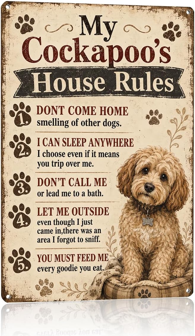 YCYD My Cockapoo's House Rules Retro Metal Tin Sign Funny Home Wall Decor