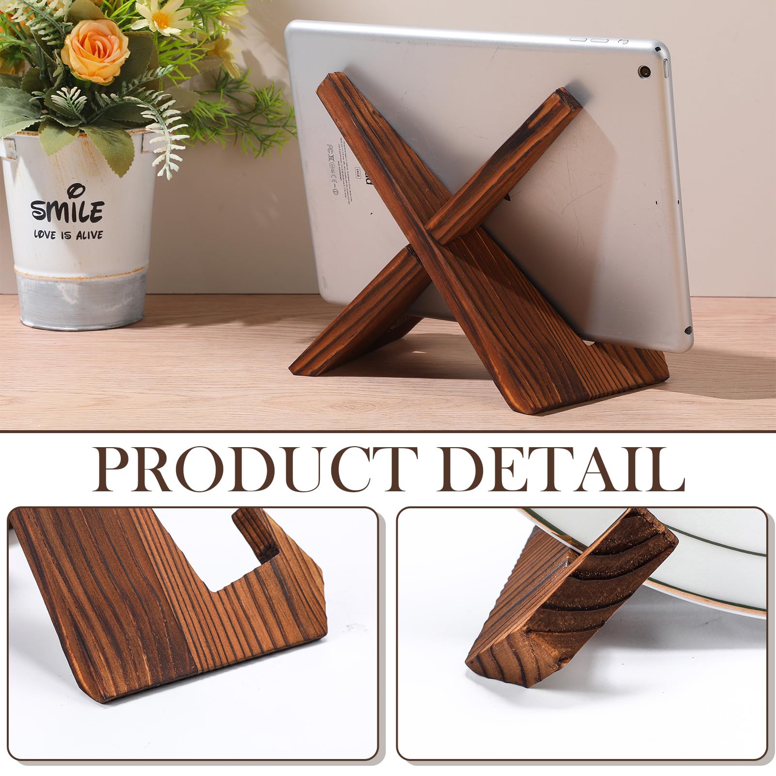 Wenqik 6 supporti per libri di cucina da 16,5 cm, supporto per libri di ricette in legno per esporre libri di cucina rustici, cavalletto decorativo da tavolo per bancone della cucina, marrone