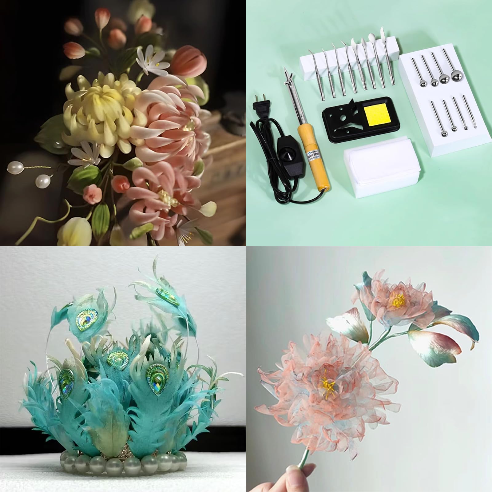 Artificial Flower Ironing Machine, DIY Cloth Fabric Flower Ironing Maker with 18 Ironing Heads, Electric Fabric Flower Maker, 200°C-480°C Adjustable Temperature, Fake Flower Making Tools Kit