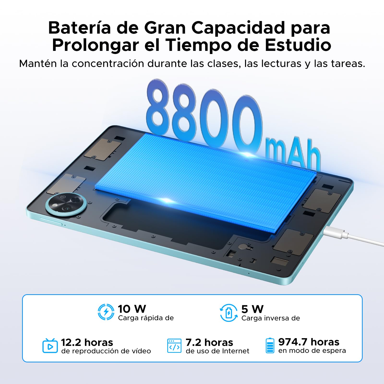 P11 Android 16 Tablet 11 Pulgadas, 48GB RAM 128GB ROM, 90Hz, T7250 Octa-Core, 8800mAh, Gemini AI, Widevine L1, Azul