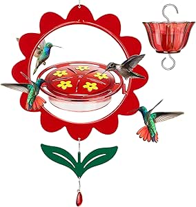 Kingsyard Upgraded Hummingbird Feeder Hanging, Large Capacity Nectar Tray Bee Proof Leakproof, Outdoor 5 Port Perch Metal Bracket Ant Moat Easy Clean Weather Resistant,Red asin的图片