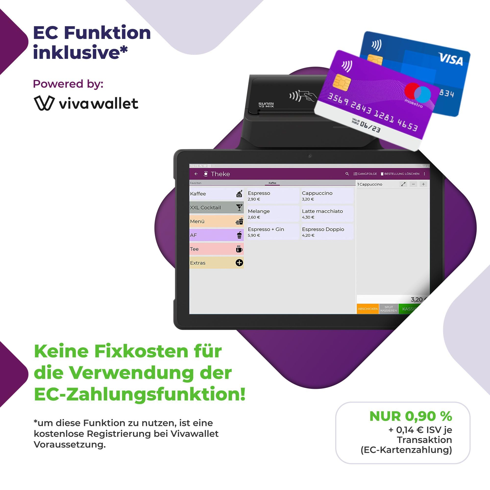 Registrierkasse TSE ready - Kassensystem mit Kartenterminal (POS) und integriertem Bondrucker - Kasse mit Kartenzahlungsgerät für Gastronomie, Handel - GRATIS Ersteinrichtung (V3 Mix - HERO 2)