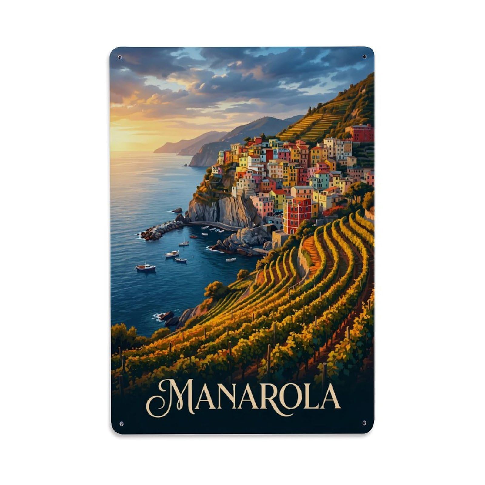Huiyhb 8X12inch(20X30cm) Vintage Travel Manarola Italy Romantic Metal Tin Sign