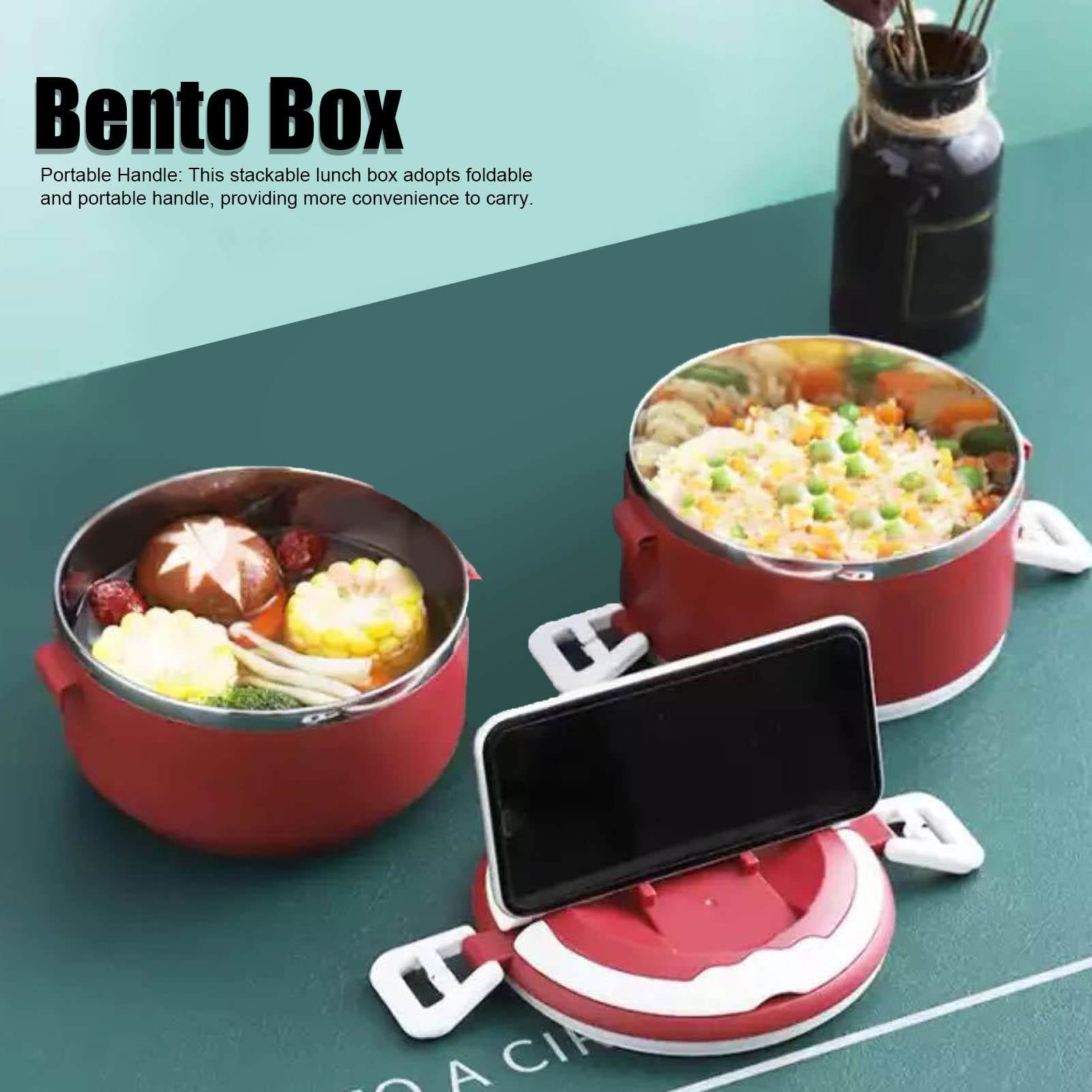 Stapelbare lunchbox, draagbare roestvrijstalen ronde lunchvoedselopslagcontainer voor gezonde on-the-go maaltijd- en snackverpakking, één - vier lagen om uit te kiezen, blauw/roze/groen (vier