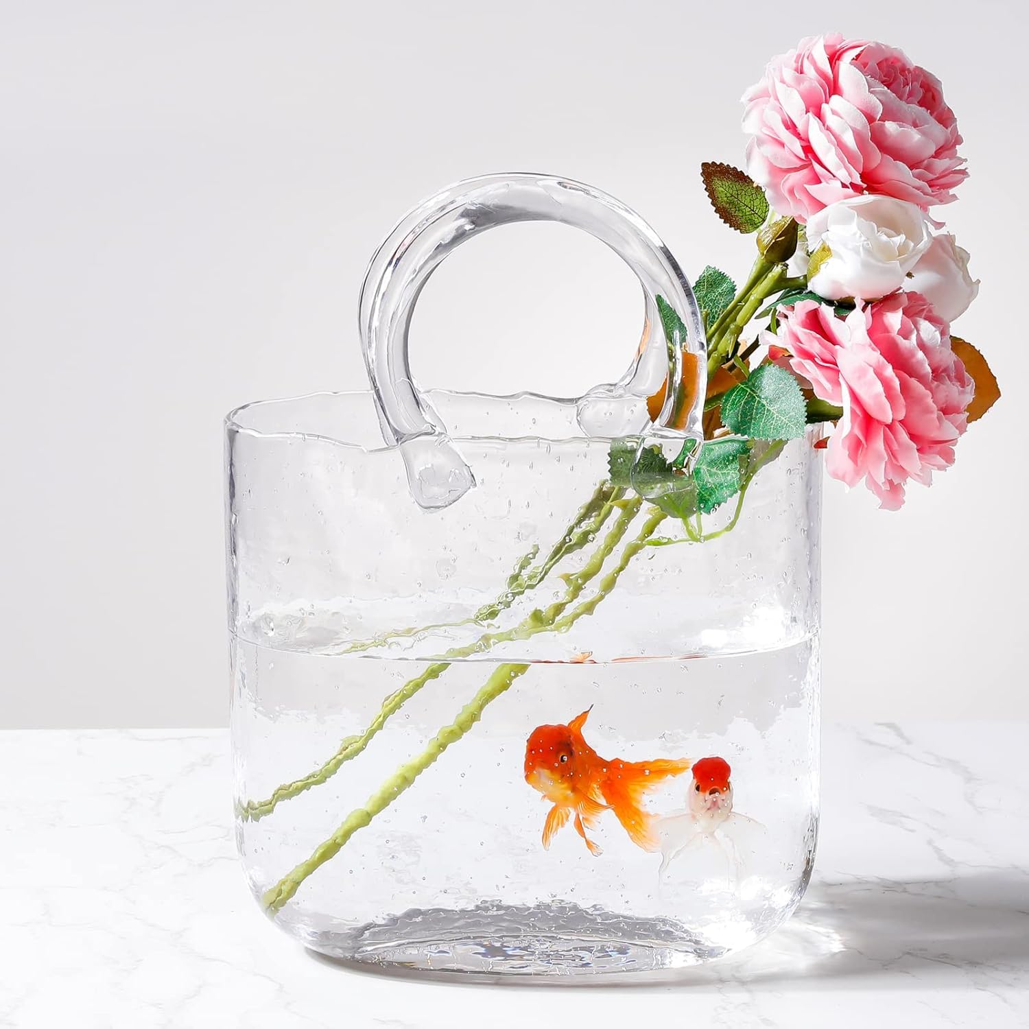 Elegant Amber & Frosted White Glass Bag Vase | Decorative Handbag-Style Vase for Indoor & Outdoor Décor | Living Room, Balcony & Table Decoration | Ideal Gift for Birthday, Anniversary & Festivals-image-12