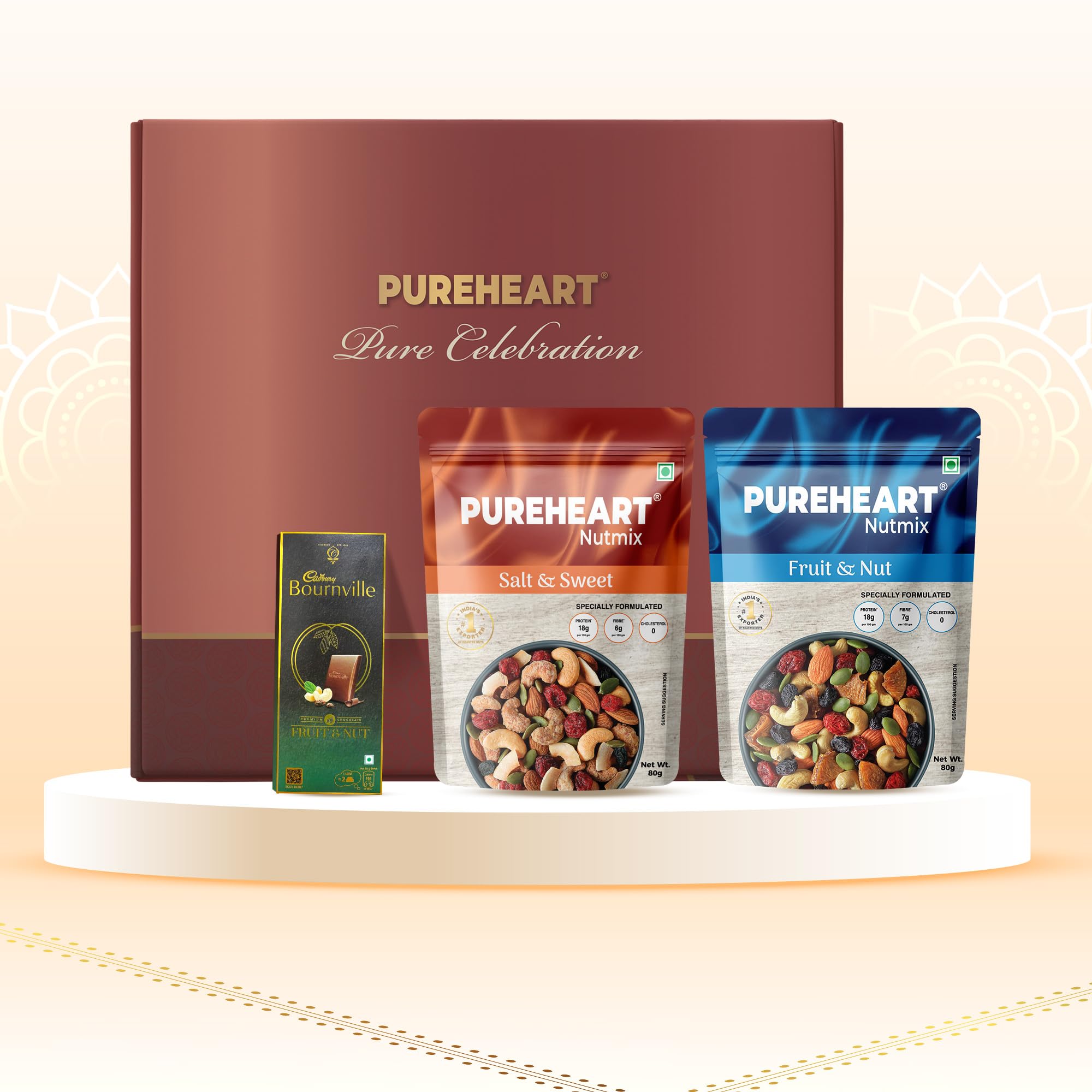 PUREHEART Pure Gift Hamper - Premium Natural Fruit & Nut Nutmix, Sweet & Salt Nutmix (80g, each), Bournville Fruit & Nut Dark Chocolate Ideal for Festive Occasions (B0D7CQ5BBW) Amazon Price History, Amazon Price Tracker