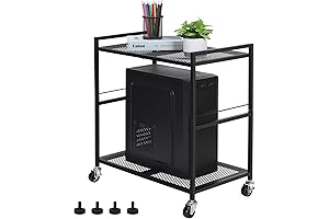 Upgraded Rolling PC Stand with Caster Wheels, 2 Tier Mobile CPU Holder Cart under Desk