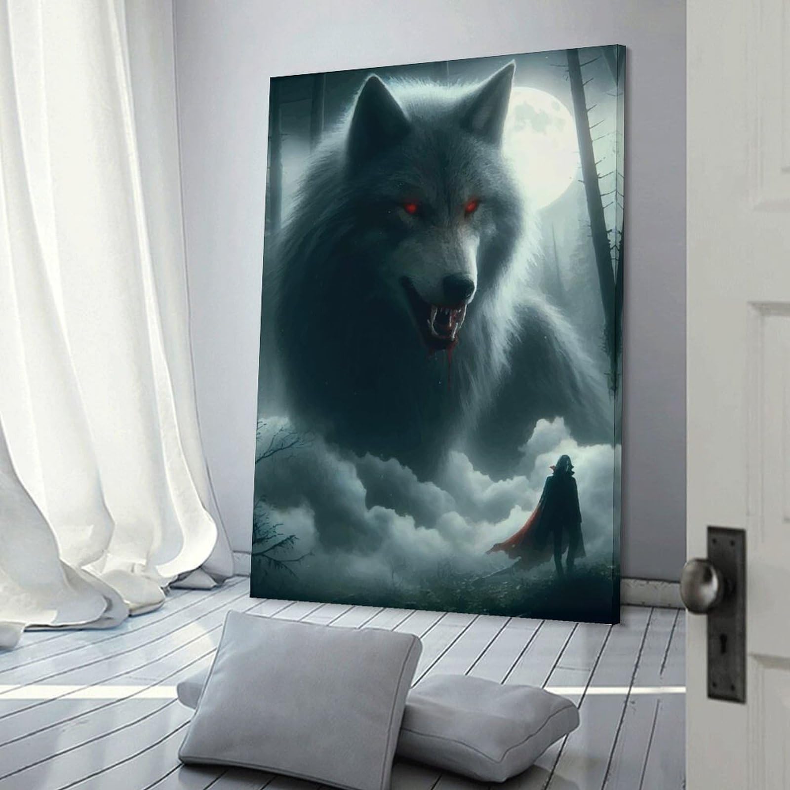 Junmoney Frame-Style-33 The Wolf And The Vampire Wall Decor Canvas Print, 12X18inch(30X45cm), For Wall Displays, Bedrooms Or Room Updates, Wall Decor Suited To Curated Displays
