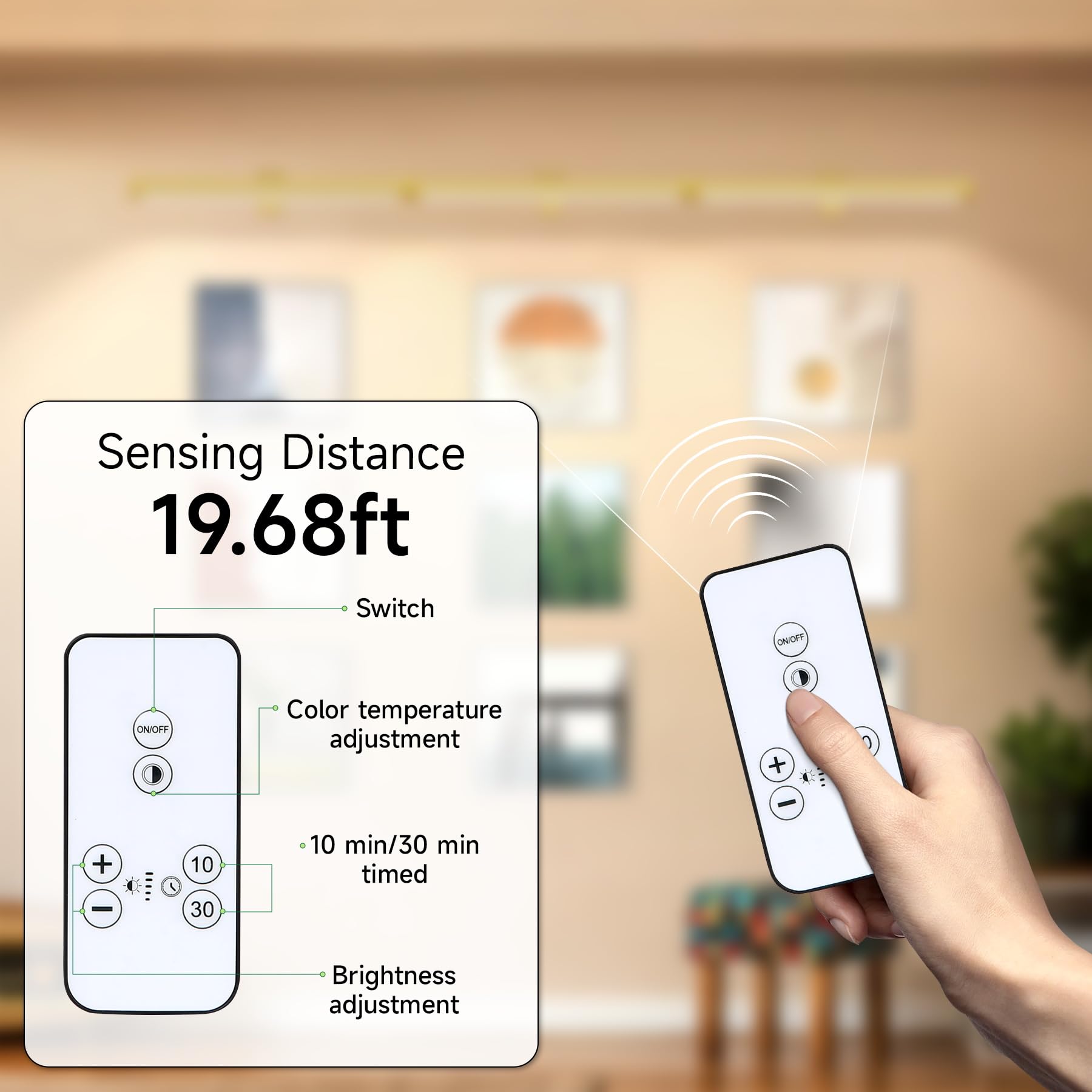 CHENBEN Lámparas de pared inalámbricas con mando a distancia,225° ajustable,4000mAh con batería,regulable/temporizador,17.12inch Lámparas de aluminio para cuadros/marcos/pósters,dorado