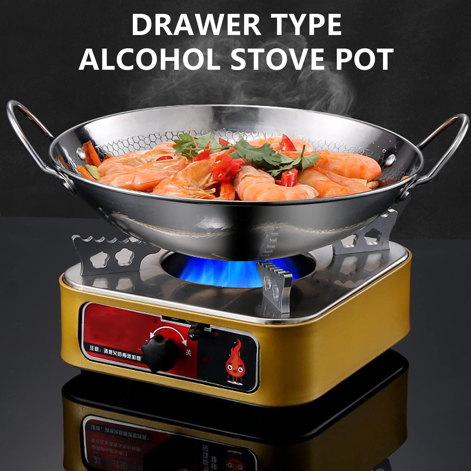 Spirituskocher für Innenraum Mit Topf Campingkocher, Tragbarer Camping Alkoholkocher Set, Mini Spiritusbrenner für Im Freien, Verwendet Part, Hot Pot Grillen Picknick,Silver