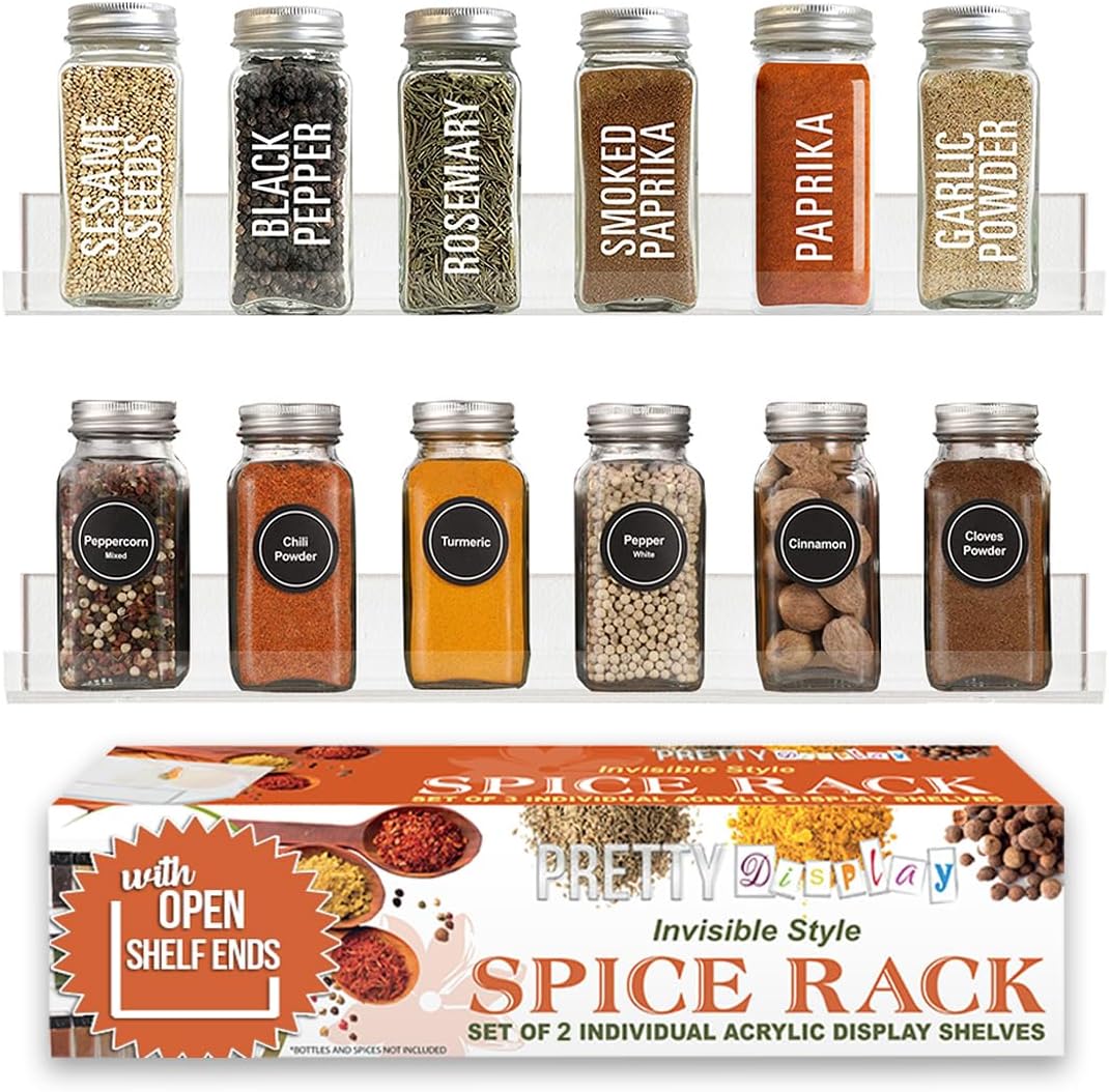 Acrylic Spice Rack 2-Pack Sleek, Customisable, Wall Mount 15