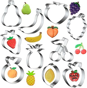 ELANE 10 Pcs Metal Fruit Truck Biscuit Cutter set,Mini Cookie Cutters Shapes Pancake Molds,Biscuit Cutters for Baking Silver Fruit