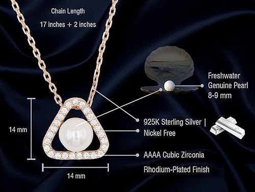 Miniatura 3 de Collar triangular de perlas, collar de perlas cultivadas de agua dulce para mujeres, niñas, perla auténtica, plata esterlina