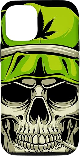 iPhone 14 Pro Skull con sombrero ilustración - Hoja de cannabis Weed THC CBD Case