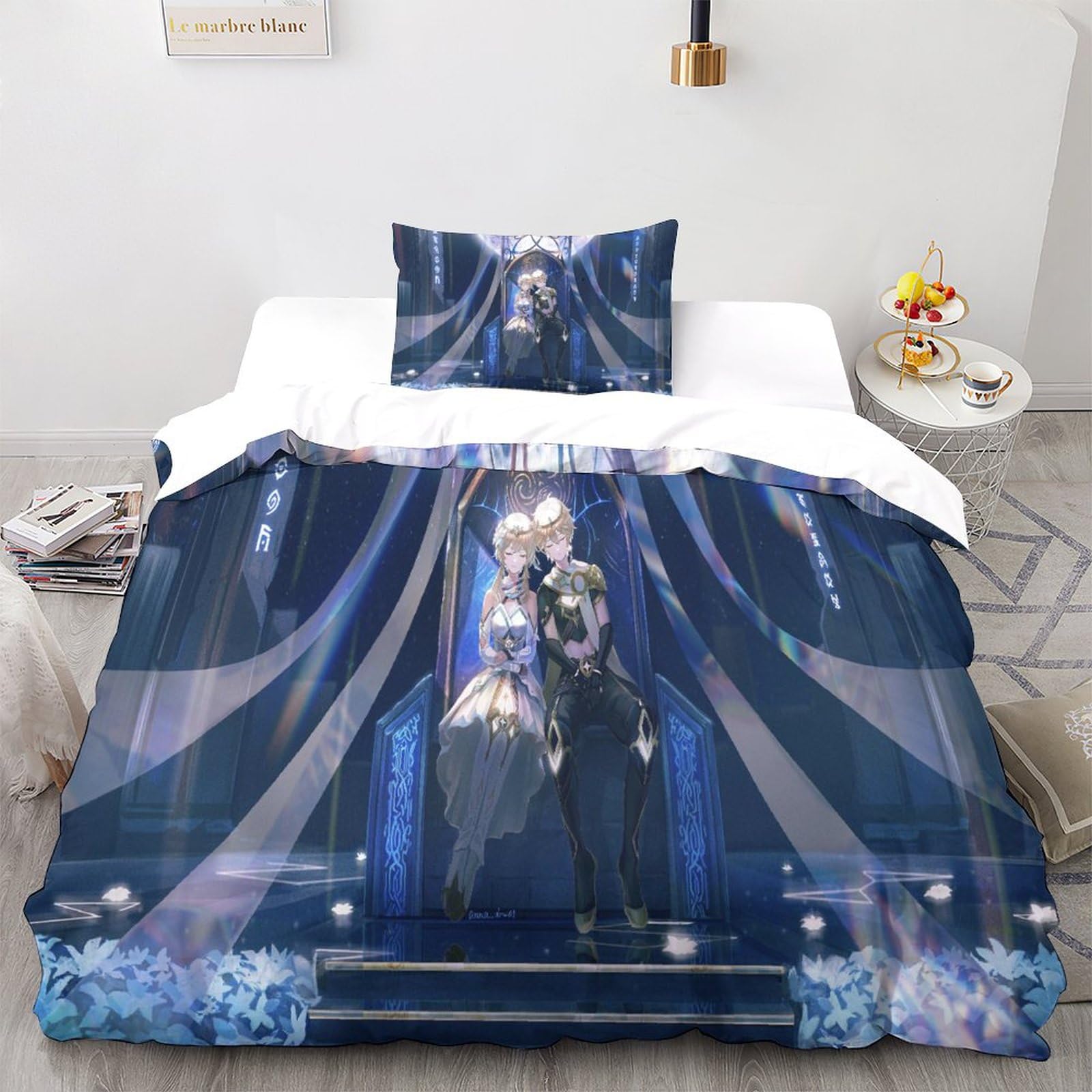 Genshin Impact Bettwäsche Set Kinder - 3D Druck Bettbezug 135x200cm Mit Kissenbezug