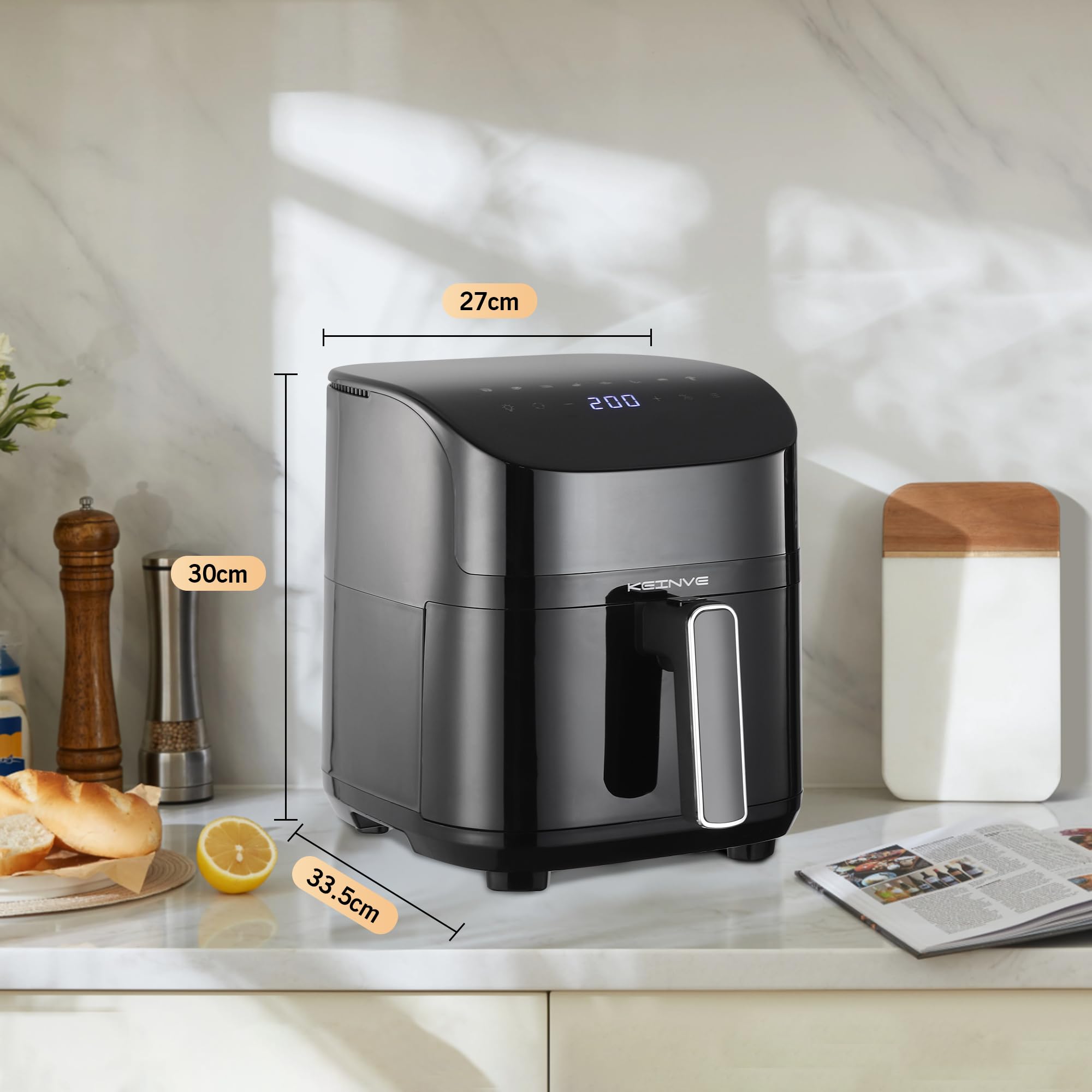 KEINVE Airfryer Heißluftfritteuse, 8-in-1 Air Fryer XXL 5L, Heissluftfritteuse mit Sichtfenster & Shake-Reminder