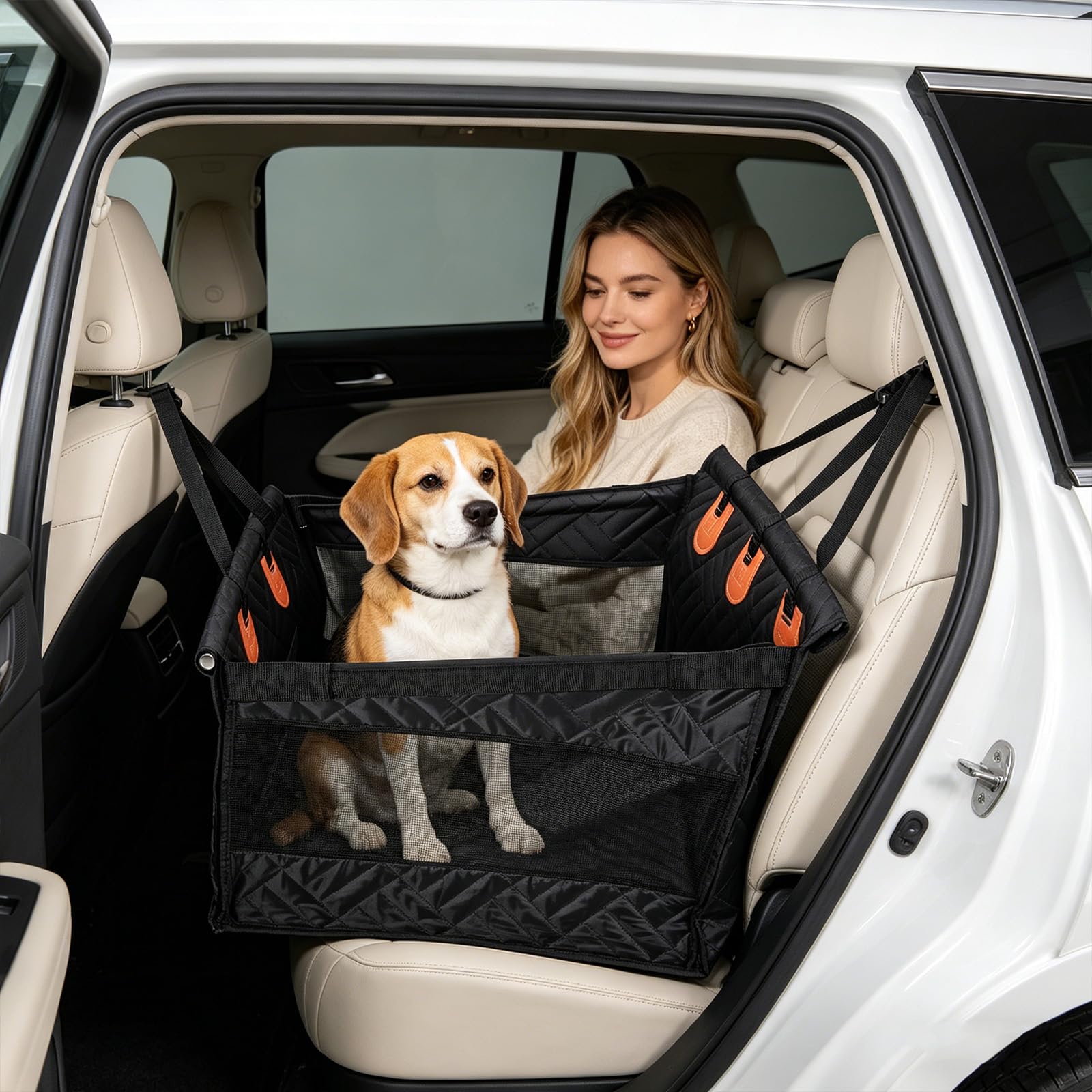Hunde Autositz Rückbank für Großhunde,Sicherheitssitz mit Befestigungsgurt, Rutschfester & Wasserdichter Hundesitz als Hundebett für Auto, SUV