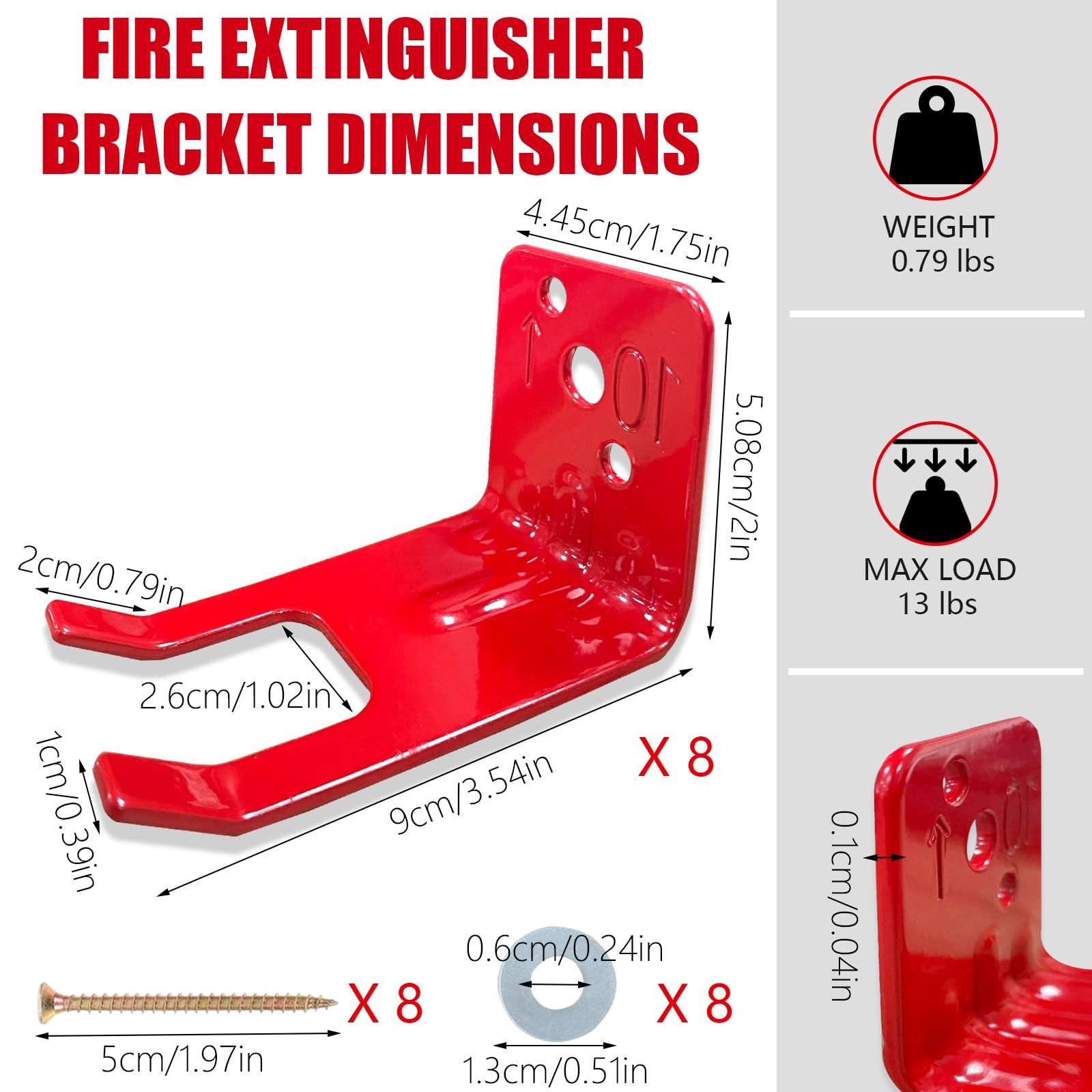 Lot de 8 supports universels d'extincteurs avec fentes pour corps de valve, col de moins de 2,5 cm, crochet d'extincteurs à fourche pour extincteurs secs et à eau de 2,3 à 5,9 kg