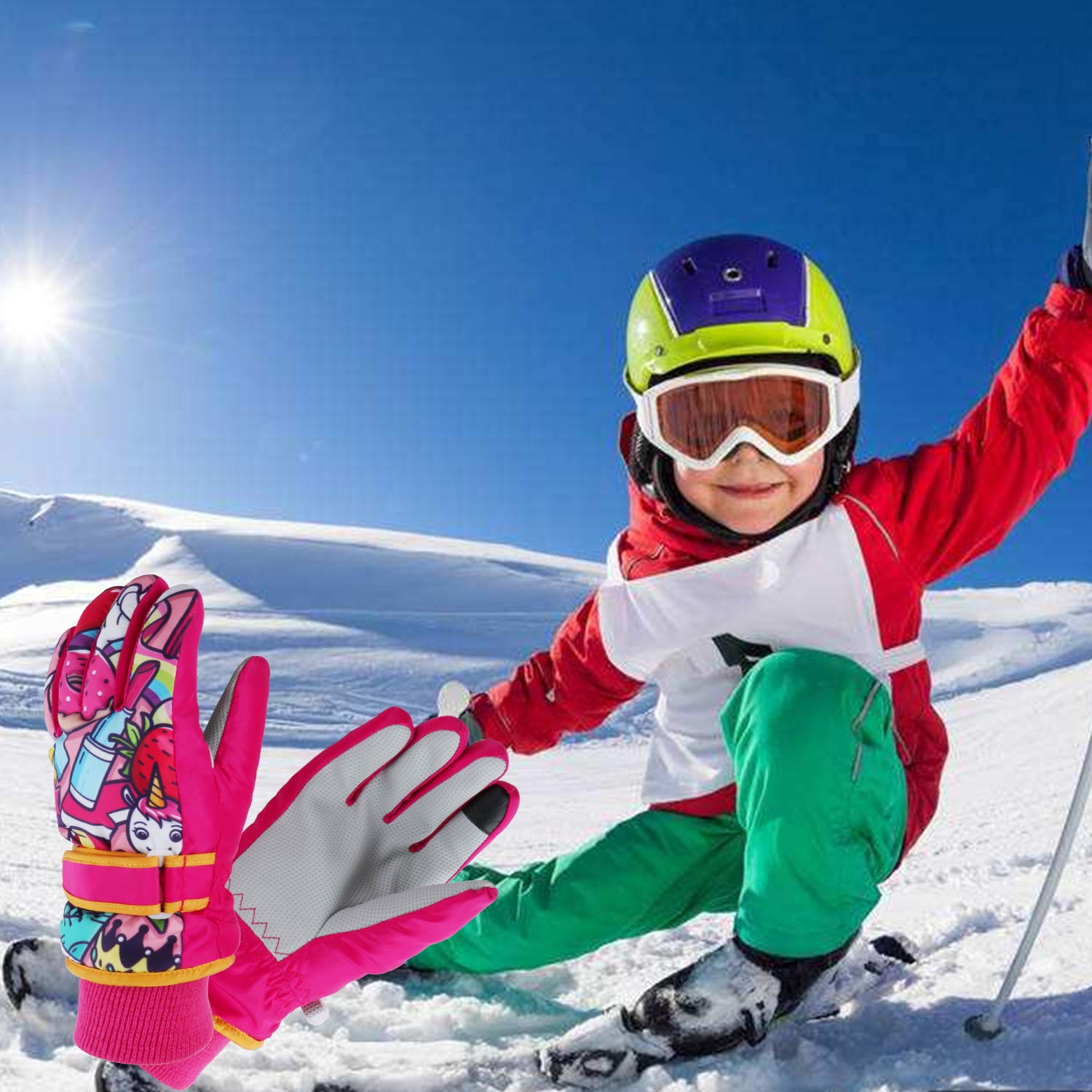 Guantes de esquí para niños y mujeres, impermeables, cálidos, térmicos, para esquí y snowboard - - S (niño 3-5 años)