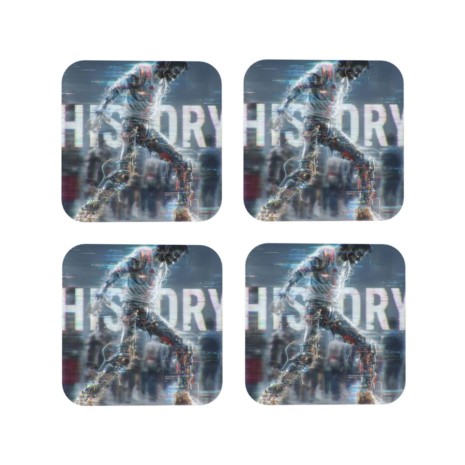Coasters Set of 4 Round Leather Coaster Quick-Dry Drink Michael Jackson Coasters for Desk Absorbent Mugs Pads Tabletop Protection Pad Heat Resistant Coffee Cup Mat for Kitchen Bar