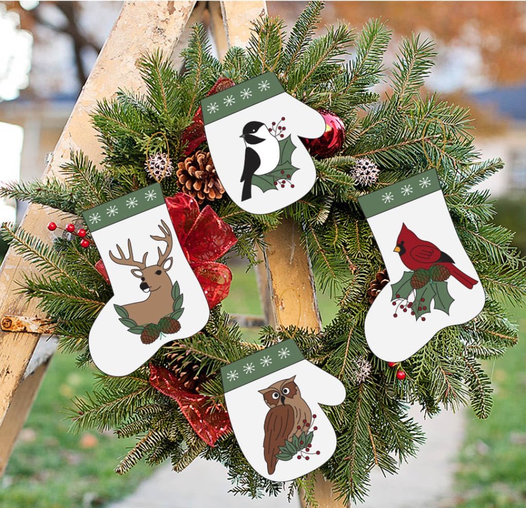 Rachel's of Greenfield White Pine Ornament Kit, DIY Christmas Crafts, Wool Felt Kit for Adults, Tree and Giftcards, 4" x 4.5"