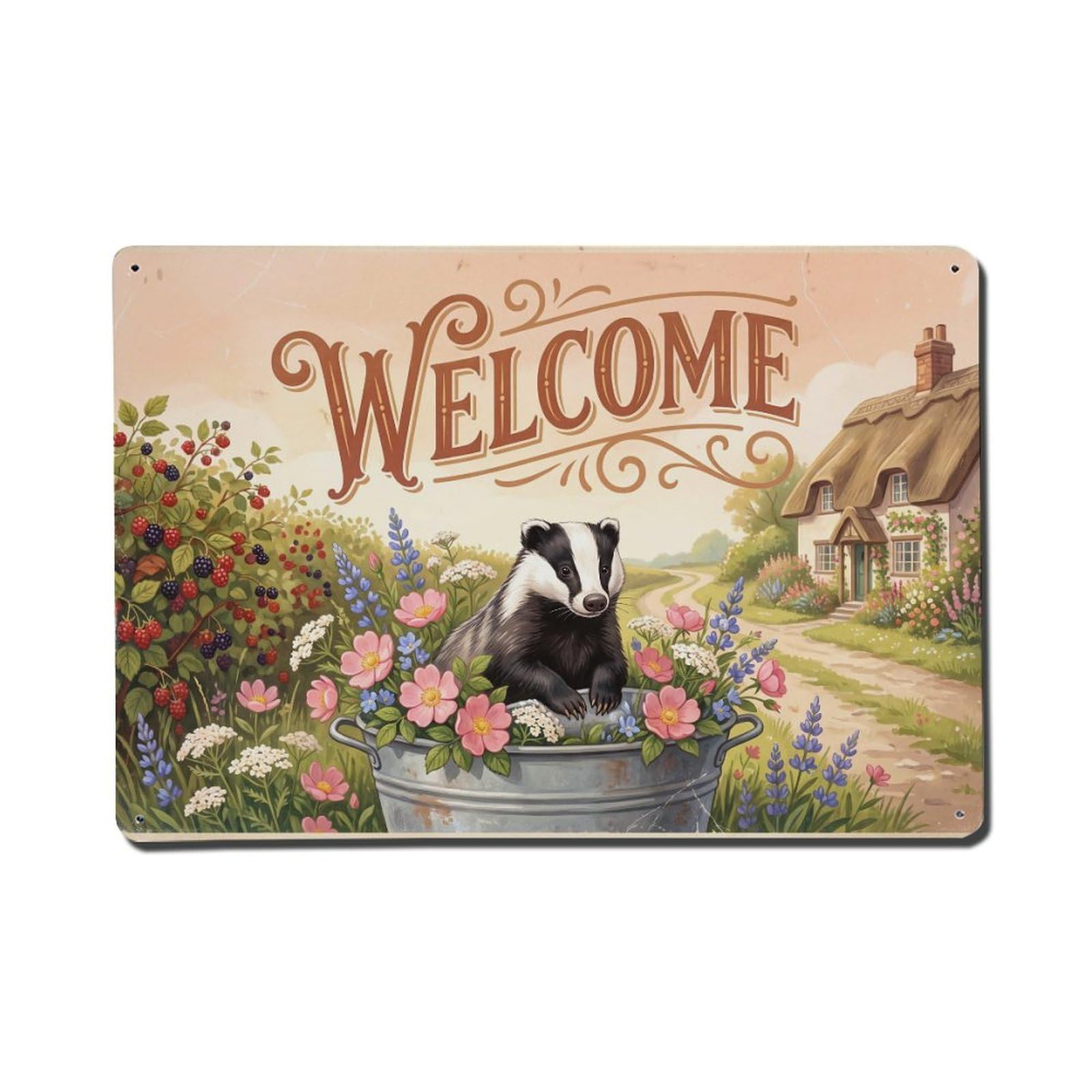 Vintage Welcome Badger Pastoral Beauty Metal Tin Sign