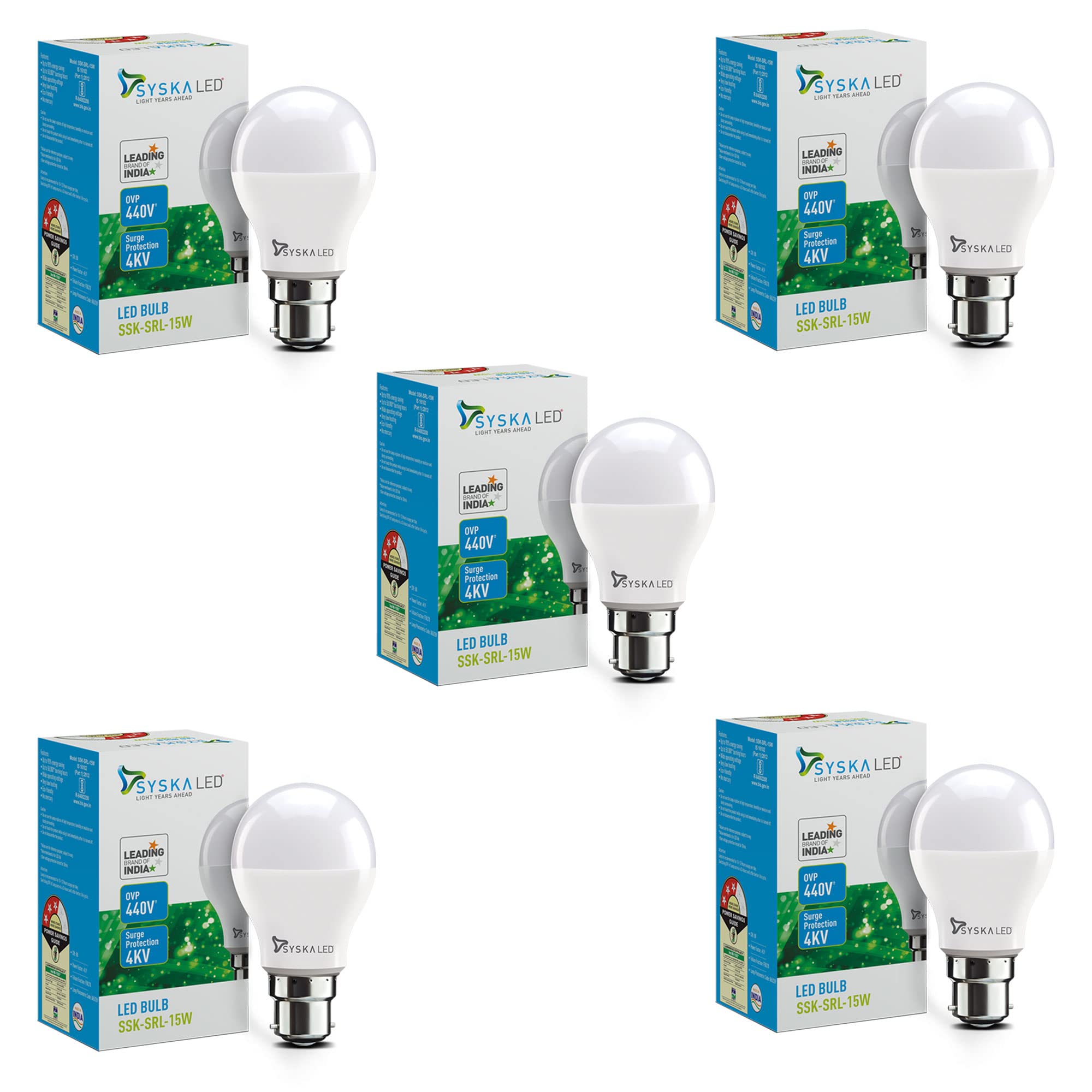 SYSKA Ssk-Srl-15W-Base B22 15-Watt Unbreakable,25000 Hr Life Span Led Bulb (Pack Of 5, Cool Day Light,B22D)-image-36