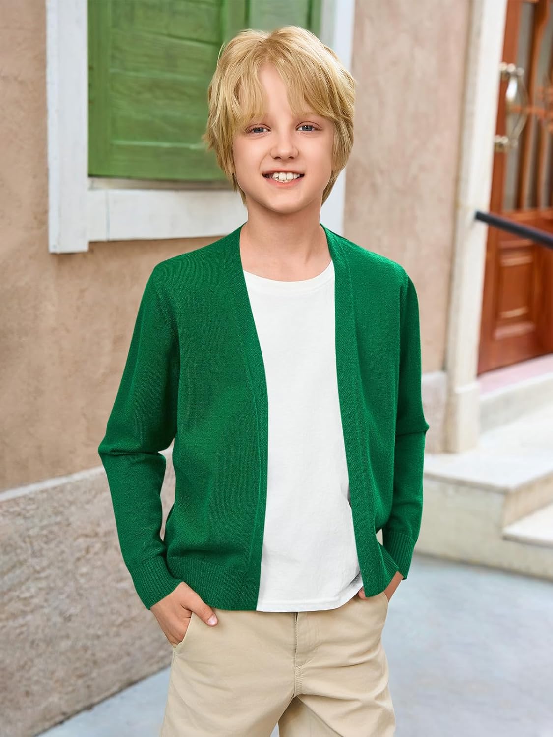Haloumoning Boys School Uniform Cardigan Sweater Kids Knit Open Front Long Sleeve Outerwear 5-14 Years - Image 5