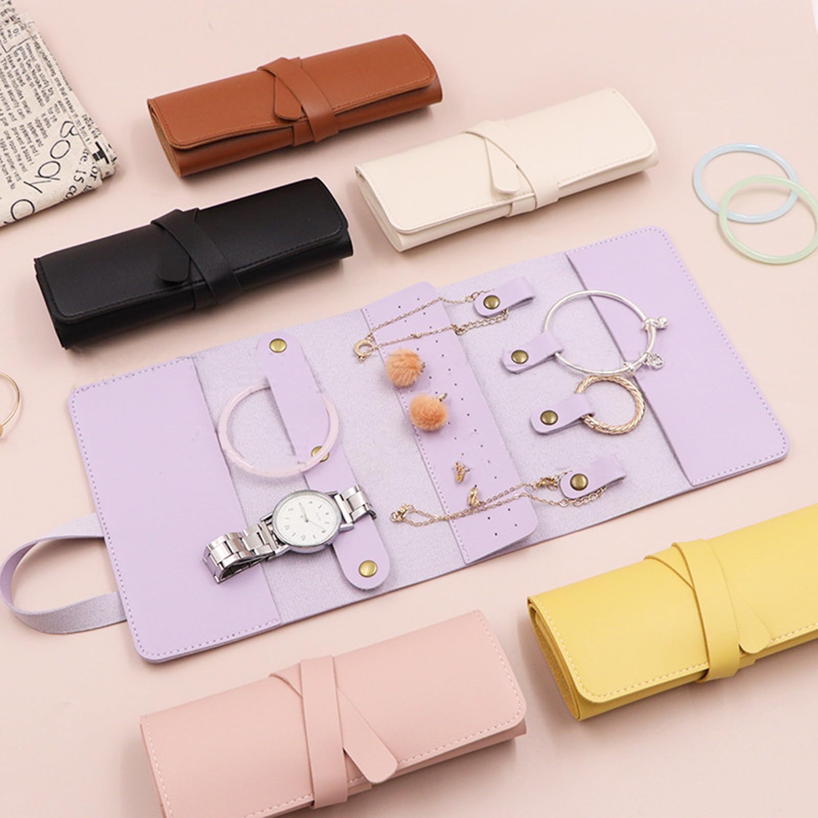 Misright Stylish Jewelry Holder Portable Storage Organizers Accessory For Travel Small Roll Case With Organizational Pockets