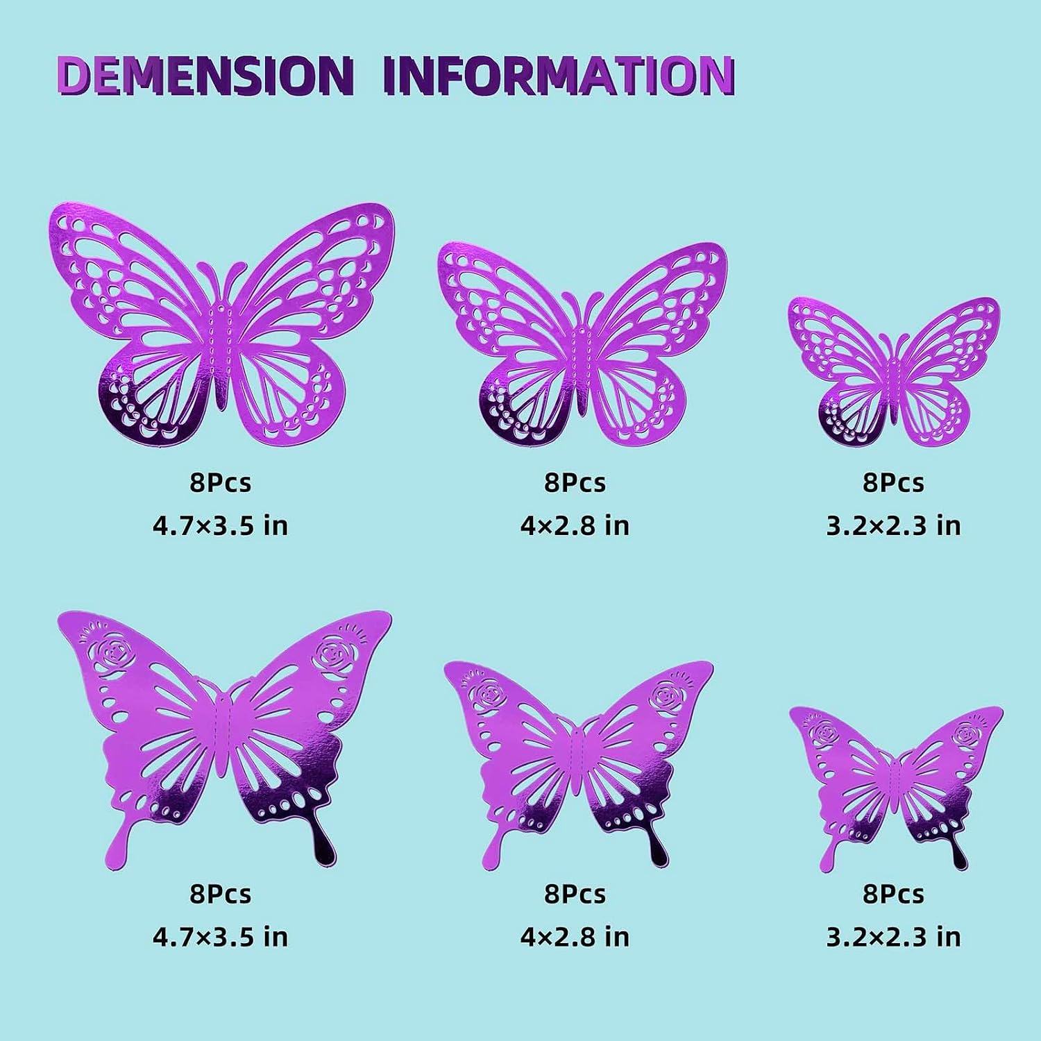 Purple Butterfly Decorations, 48Pcs 2 Styles 3 Sizes Butterflies for Grad Graduation Caps Cake Cupcake Toppers, 3D Paper Sticker for Bouquets Birthday Baby Shower Kids Girl Room Nursery Wall Decor