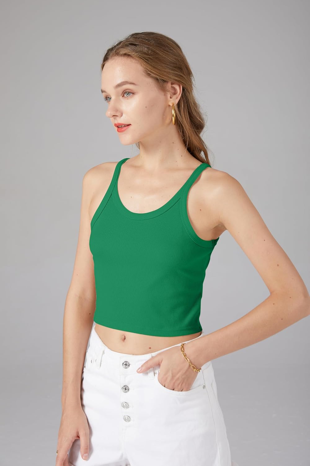 MISSACTIVER Women’s Basic Rib Knit Crop Tank Top Casual Solid Scoop Neck Sleeveless Crop Top Camisole - Image 4