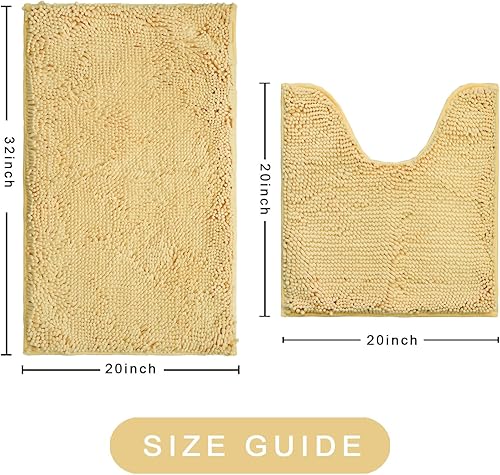 Miniatura 3 de Juegos de Alfombras de Baño de 2 Piezas, Tapete de Baño de Chenilla Ultra Suave y Absorbente, Alfombras de Baño Antideslizantes Lavables (20x32