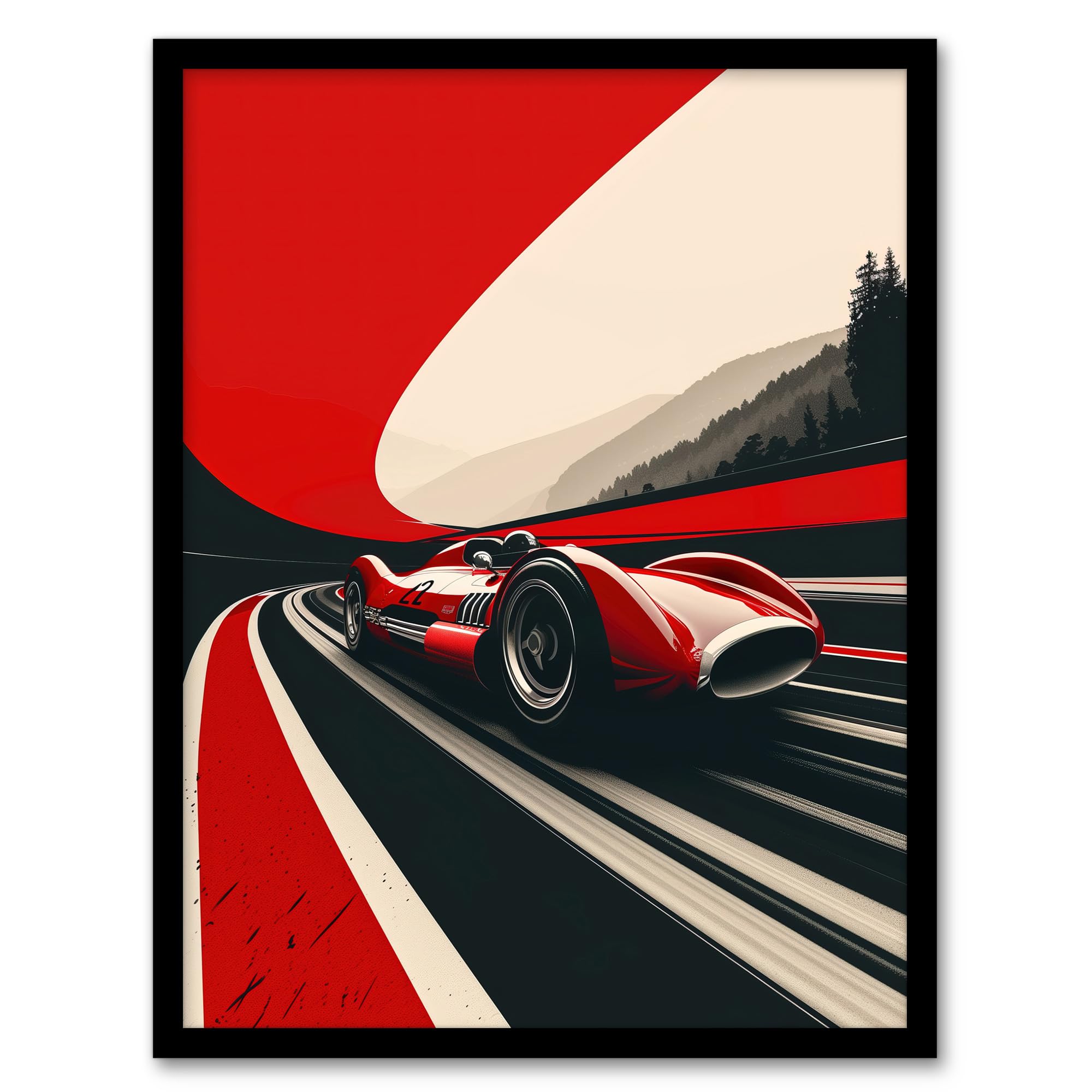 Artery8 Retro Futuristic Race Car Dynamic Sport Track Man Cave Artwork Framed Wall Art Print 18X24 Inch