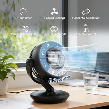 Fan for Bedroom with Remote,28dB Touch Control, Ultra Quiet Desk Fan, 9-Hour Timer, 70ft Powerful Airflow, 10-Inch High-Velocity Air Circulator Fan,8-Speed Oscillating Table Fan for Home, Dorm,Office