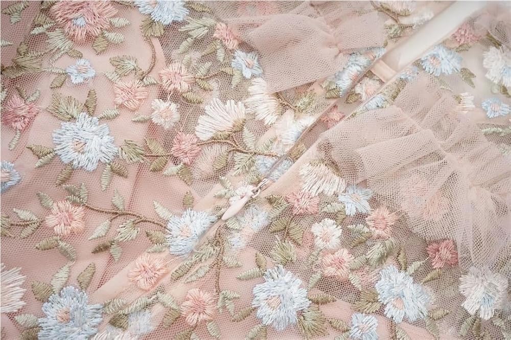 パーティードレス、お花の刺繍、上品、エレガント、フリル、イブニング