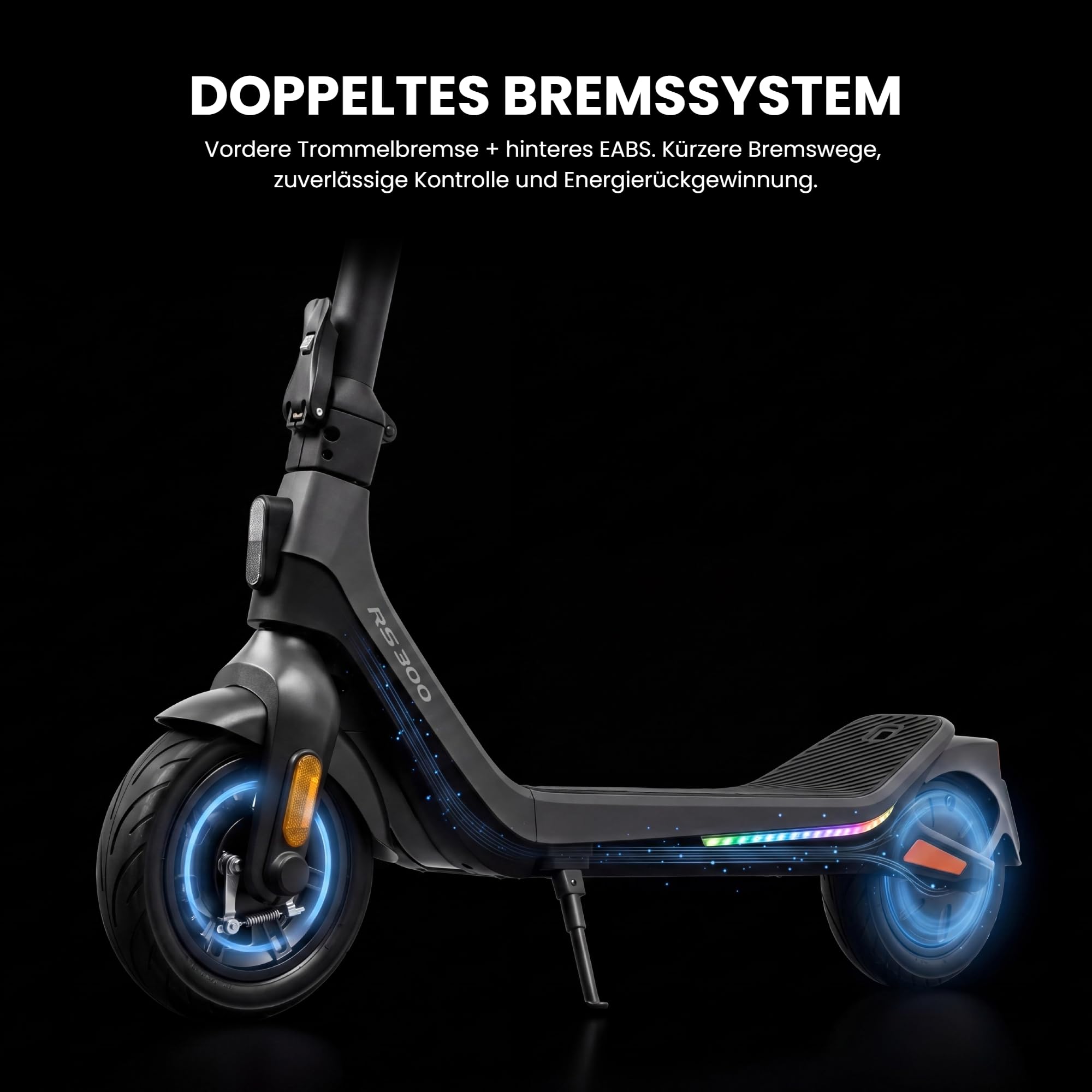 LAELIN RS-Serie E-Scooter mit Straßenzulassung und Fingerprint Sensor (20 km/h, bis zu 85km Reichweite, 45% Steigung, Schlauchlos, Dual-Bremsen, Display, App, TCS)