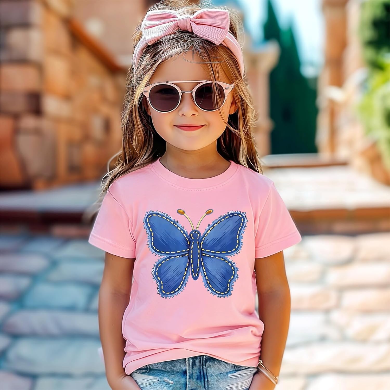 Ritatte Toddler Girls Butterfly Graphic Shirts Cute Kids Short Sleeve Tee Summer Casual Tops for Little Girl